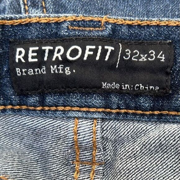 Retrofit Jeans Men's Size 32 X 34 Dark Blue Denim Washed Straight Leg Whiskered - Picture 12 of 15